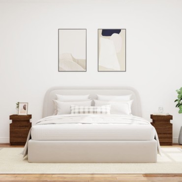 vidaXL Κομοδίνα με Φώτα LED 2 τεμ. Καφέ Δρυς 35x39x55cm