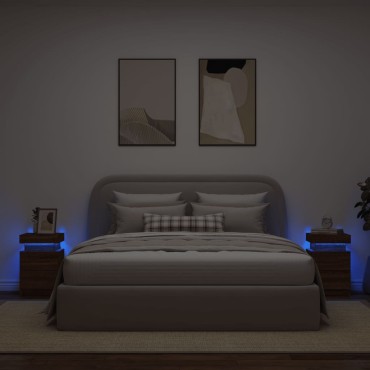 vidaXL Κομοδίνα με Φώτα LED 2 τεμ. Καφέ Δρυς 35x39x55cm