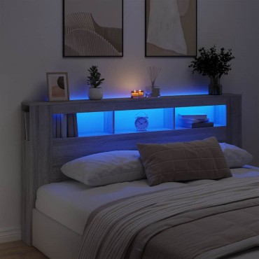 vidaXL Κεφαλάρι Κρεβατιού με LED Γκρι Sonoma 200x18,5x103,5 εκ 1 τεμ.