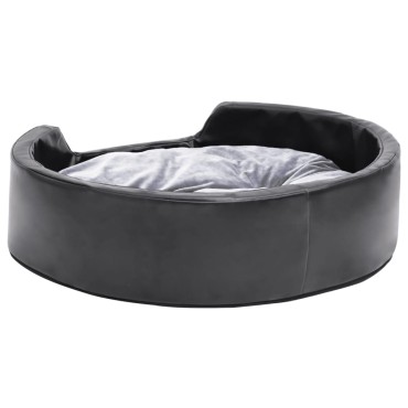 vidaXL Κρεβάτι Σκύλου Μαύρο/Γκρι 69 x 59 x 19 εκ. Βελουτέ/Συνθ. Δέρμα