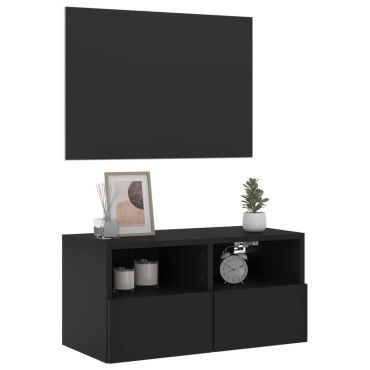 vidaXL Ντουλάπι Τοίχου Τηλεόρασης Μαύρο 60x30x30cm από Επεξ. Ξύλο