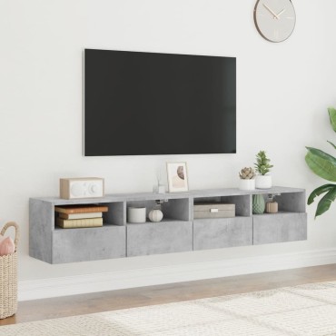 vidaXL Ντουλάπια Τοίχου Τηλ. 2 τεμ. Γκρι Σκυρ. 80x30x30cm Επεξ. Ξύλο