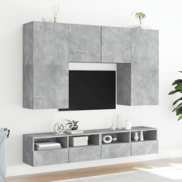vidaXL Ντουλάπια Τοίχου Τηλ. 2 τεμ. Γκρι Σκυρ. 80x30x30cm Επεξ. Ξύλο