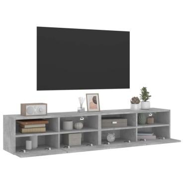 vidaXL Ντουλάπια Τοίχου Τηλ. 2 τεμ. Γκρι Σκυρ. 80x30x30cm Επεξ. Ξύλο