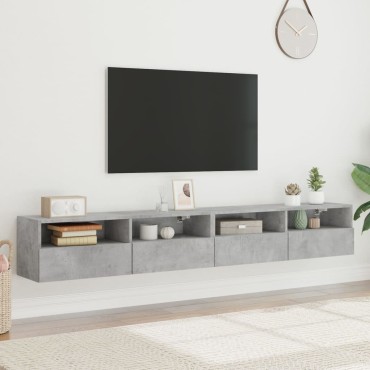 vidaXL Ντουλάπια Τηλ. Τοίχου 2 τεμ. Γκρι Σκυρ. 100x30x30cm Επεξ. Ξύλο