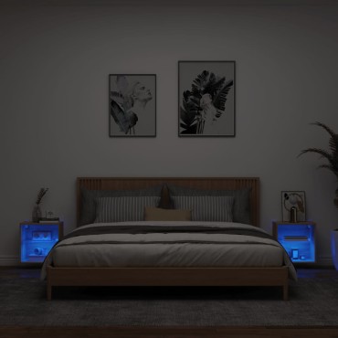 vidaXL Κομοδίνα Επιτοίχια με Φώτα LED 2 τεμ. Sonoma Δρυς 40x28,,5x40cm