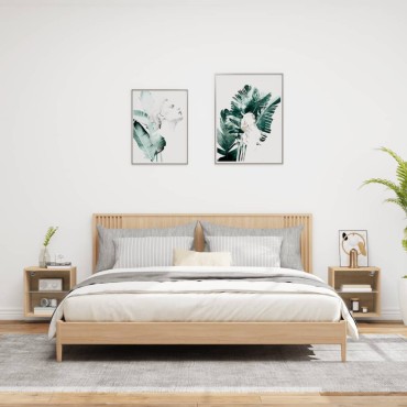 vidaXL Κομοδίνα Επιτοίχια με Φώτα LED 2 τεμ. Sonoma Δρυς 40x28,,5x40cm