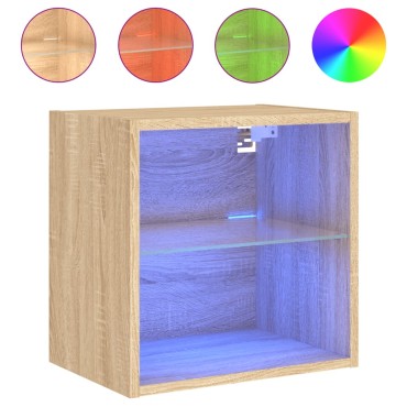 vidaXL Κομοδίνα Επιτοίχια με Φώτα LED 2 τεμ. Sonoma Δρυς 40x28,,5x40cm