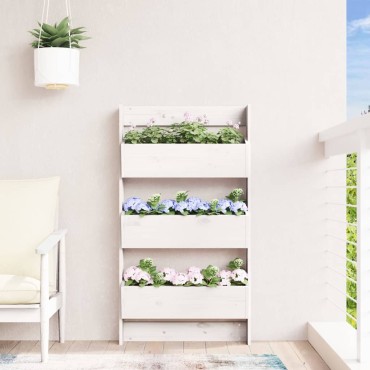 vidaXL Ζαρντινιέρα Τοίχου 3 Επιπέδων Λευκή 60x18,5x110 εκ. Μασίφ Πεύκο