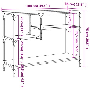 vidaXL Τραπέζι Κονσόλα με Ράφια Γκρι Sonoma 100x35x75cm 1 τεμ.