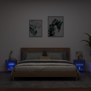 vidaXL Κομοδίνα Επιτοίχια με Φώτα LED 2 τεμ. Καφέ Δρυς 40x28,,5x40cm