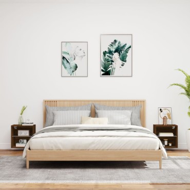vidaXL Κομοδίνα Επιτοίχια με Φώτα LED 2 τεμ. Καφέ Δρυς 40x28,,5x40cm