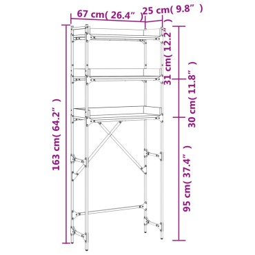 vidaXL Ραφιέρα Πλυντηρίου Μαύρη 67 x 25 x 163 εκ. από Επεξεργ. Ξύλο