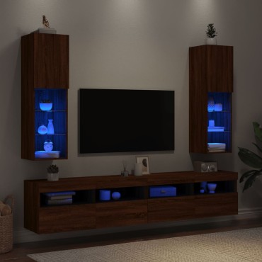 vidaXL Έπιπλα Τηλεόρασης με LED 2 τεμ. Καφέ Δρυς 30,5x30x102cm