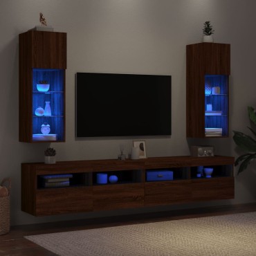 vidaXL Έπιπλα Τηλεόρασης με LED 2 τεμ. Καφέ Δρυς 30,5x30x90cm