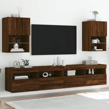 vidaXL Έπιπλα Τηλεόρασης με LED 2 τεμ. Καφέ Δρυς 40,5x30x60cm