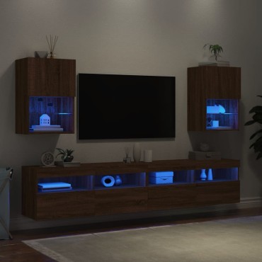 vidaXL Έπιπλα Τηλεόρασης με LED 2 τεμ. Καφέ Δρυς 40,5x30x60cm