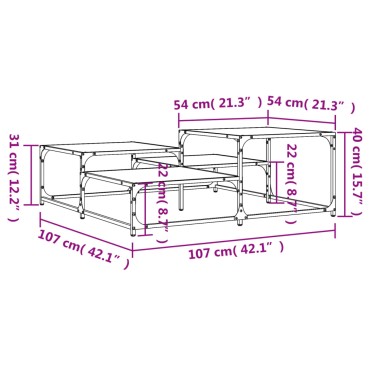 vidaXL Τραπεζάκι Σαλονιού Μαύρο 107x107x40cm Επεξεργασμένο Ξύλο 1 τεμ.