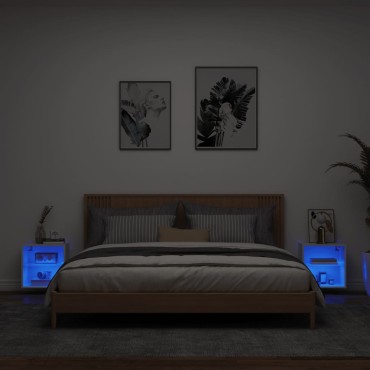 vidaXL Κομοδίνα Επιτοίχια με Φώτα LED 2 τεμ. Λευκά 40x28,,5x40cm