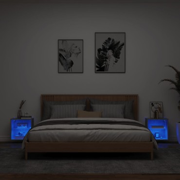 vidaXL Κομοδίνα Επιτοίχια με Φώτα LED 2 τεμ. Γκρι Σκυροδέματος 40x28,,5x40cm