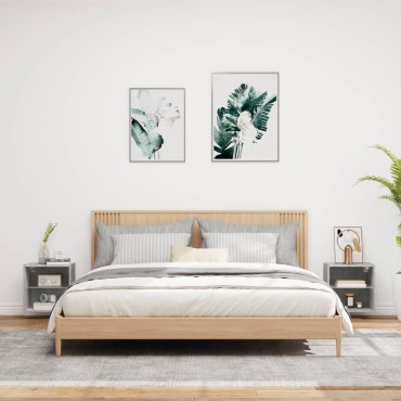 vidaXL Κομοδίνα Επιτοίχια με Φώτα LED 2 τεμ. Γκρι Σκυροδέματος 40x28,,5x40cm