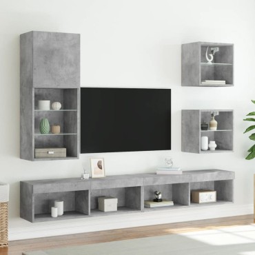 vidaXL Κομοδίνα Επιτοίχια με Φώτα LED 2 τεμ. Γκρι Σκυροδέματος 40x28,,5x40cm
