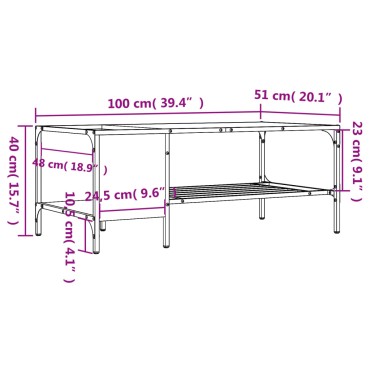 vidaXL Τραπεζάκι Σαλονιού με Ράφι Γκρι Sonoma 100x51x40cm Επεξ. Ξύλο 1 τεμ.