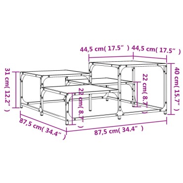 vidaXL Τραπεζάκι Σαλονιού Μαύρο 87,5x87,5x40cm Επεξεργασμένο Ξύλο 1 τεμ.