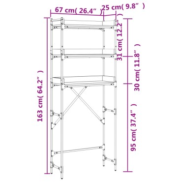vidaXL Ραφιέρα Πλυντηρίου Καφέ Δρυς 67 x 25 x 163 εκ. Επεξεργ. Ξύλο