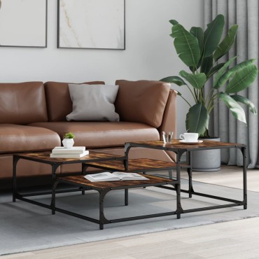 vidaXL Τραπεζάκι Σαλονιού Καπνιστή Δρυς 107x107x40cm Επεξεργ. Ξύλο 1 τεμ.