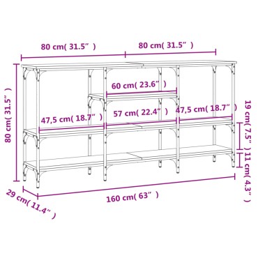 vidaXL Τραπέζι Κονσόλα Μαύρο 160x29x80cm Επεξεργασμένο Ξύλο 1 τεμ.