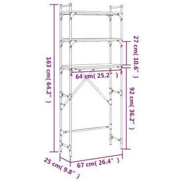 vidaXL Ραφιέρα Πλυντηρίου Μαύρη 67 x 25 x 163 εκ. από Επεξεργ. Ξύλο