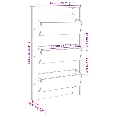 vidaXL Ζαρντινιέρα Τοίχου 3 Επιπέδων Μαύρη 60x18,5x110 εκ. Μασίφ Πεύκο