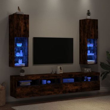 vidaXL Έπιπλα Τηλεόρασης με LED 2 τεμ. Καπνιστή Δρυς 30,5x30x102cm