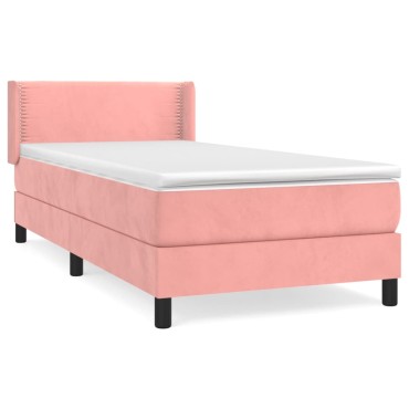 vidaXL Κρεβάτι Boxspring με Στρώμα Ροζ 100x200 εκ. Βελούδινο