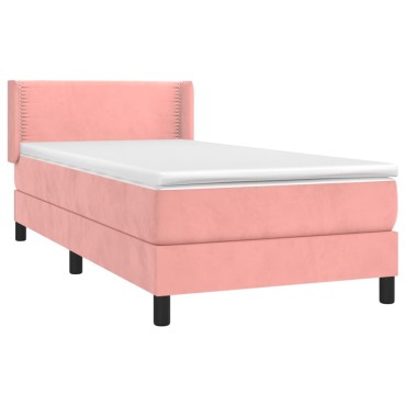 vidaXL Κρεβάτι Boxspring με Στρώμα Ροζ 100x200 εκ. Βελούδινο