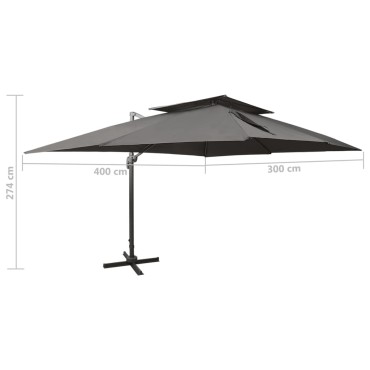 vidaXL Ομπρέλα Κήπου με Διπλή Κορυφή, Ανθρακί 400x300 εκ.