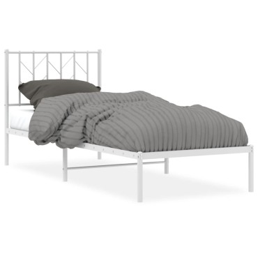vidaXL Πλαίσιο Κρεβατιού με Κεφαλάρι Λευκό 80x200cm Μεταλλικό 1 τεμ. - Μονό