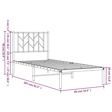 vidaXL Πλαίσιο Κρεβατιού με Κεφαλάρι Λευκό 80x200cm Μεταλλικό 1 τεμ. - Μονό
