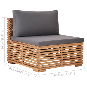 vidaXL Καναπές Κήπου Μεσαίος από Μασίφ Ξύλο Teak με Γκρι Μαξιλάρι 69,5x69,5x60cm 1 τεμ. Γωνιακός