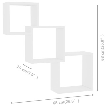 vidaXL Ράφια Κύβοι Τοίχου Λευκά 68x15x68cm από Επεξεργασμένο Ξύλο 1 τεμ.