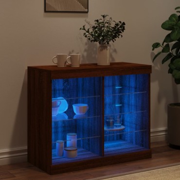 vidaXL Μπουφές με LED Καφέ Δρυς 81x37x67cm 1 τεμ.