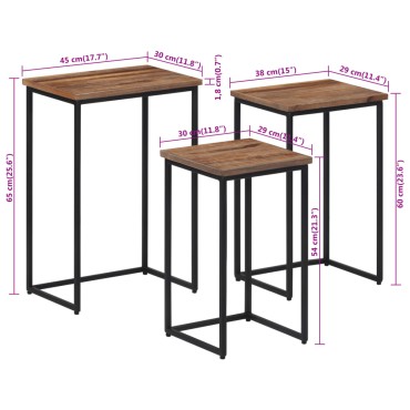 vidaXL Τραπεζάκια Ζιγκόν 3 τεμ. από Μασίφ Ξύλο Teak