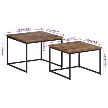 vidaXL Τραπεζάκια Ζιγκόν 2 τεμ. από Μασίφ Ξύλο Teak