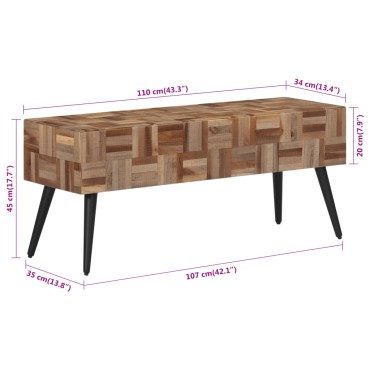 vidaXL Πάγκος 110x35x45cm από Μασίφ Ανακυκλωμένο Teak 1 τεμ.