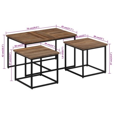 vidaXL Τραπεζάκια Ζιγκόν 3 τεμ. από Μασίφ Ξύλο Teak