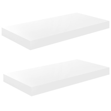 vidaXL Ράφια Τοίχου Γυαλιστερά Άσπρα 2 τεμ. 50x23x3,8cm MDF