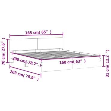 vidaXL Πλαίσιο Κρεβατιού με Κεφαλάρι Λευκό 160x200cm 1 τεμ. - Διπλό