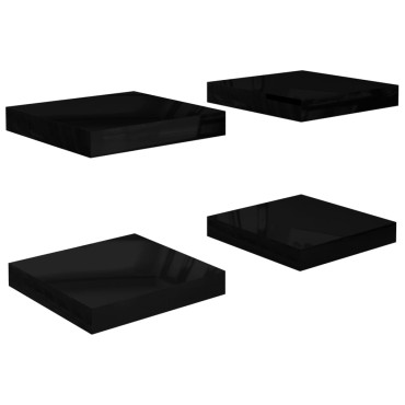 vidaXL Ράφια Τοίχου Γυαλιστερά Μαύρα 4 τεμ. 23x23,5x3,8cm MDF