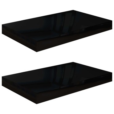 vidaXL Ράφια Τοίχου Γυαλιστερά Μαύρα 2 τεμ. 40x23x3,8cm MDF